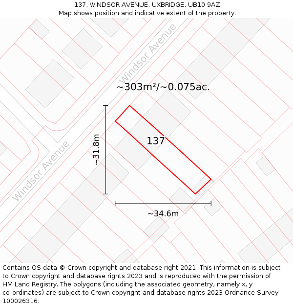 137, WINDSOR AVENUE, UXBRIDGE, UB10 9AZ: Plot and title map