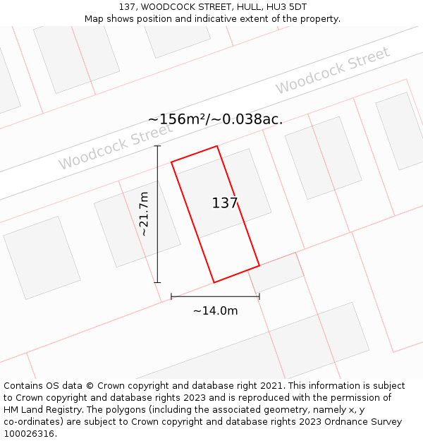 137, WOODCOCK STREET, HULL, HU3 5DT: Plot and title map