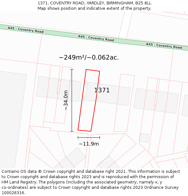 1371, COVENTRY ROAD, YARDLEY, BIRMINGHAM, B25 8LL: Plot and title map