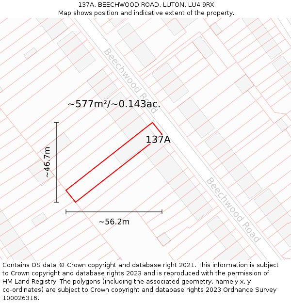 137A, BEECHWOOD ROAD, LUTON, LU4 9RX: Plot and title map