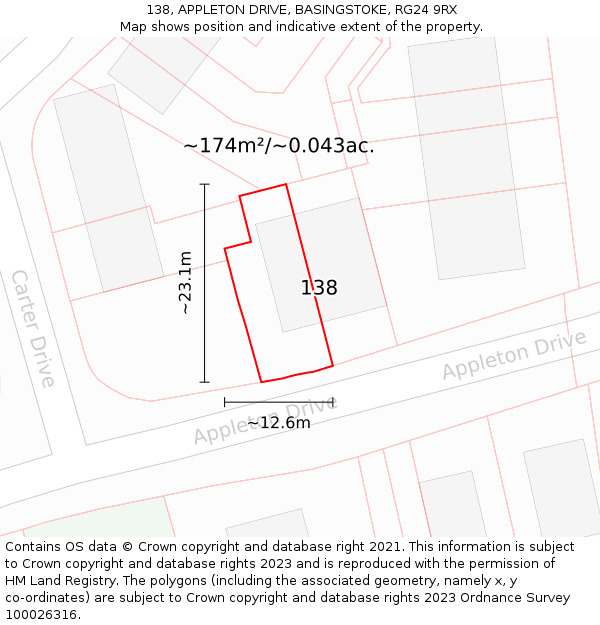 138, APPLETON DRIVE, BASINGSTOKE, RG24 9RX: Plot and title map