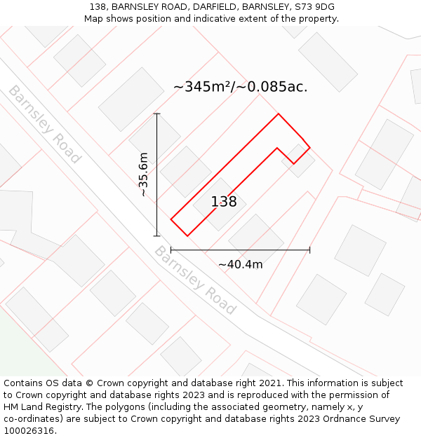 138, BARNSLEY ROAD, DARFIELD, BARNSLEY, S73 9DG: Plot and title map