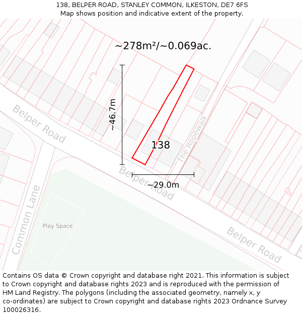 138, BELPER ROAD, STANLEY COMMON, ILKESTON, DE7 6FS: Plot and title map