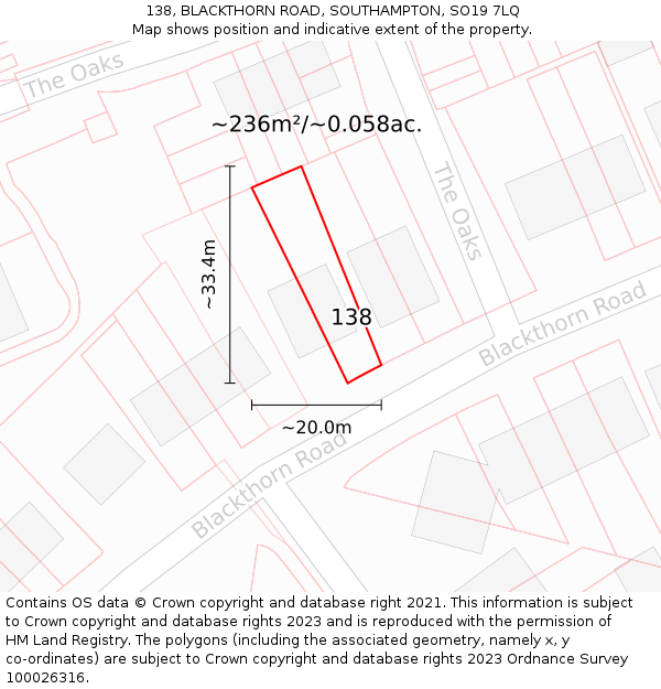 138, BLACKTHORN ROAD, SOUTHAMPTON, SO19 7LQ: Plot and title map