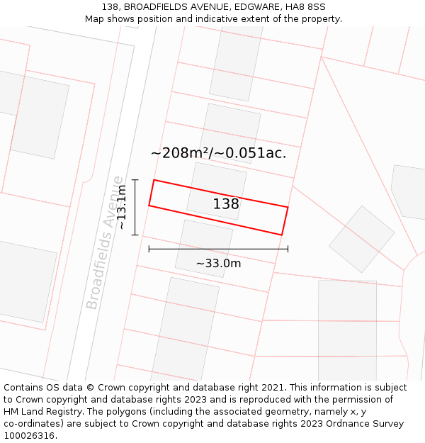 138, BROADFIELDS AVENUE, EDGWARE, HA8 8SS: Plot and title map