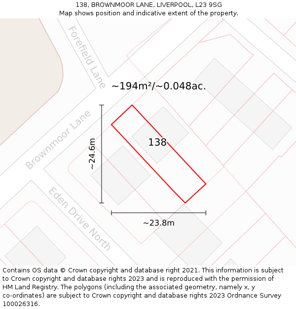 138, BROWNMOOR LANE, LIVERPOOL, L23 9SG: Plot and title map
