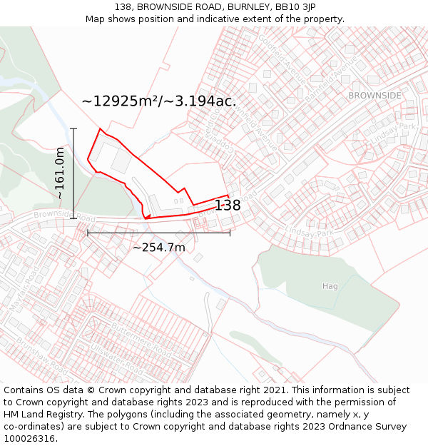138, BROWNSIDE ROAD, BURNLEY, BB10 3JP: Plot and title map