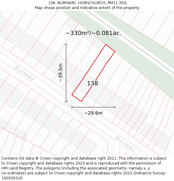 138, BURNWAY, HORNCHURCH, RM11 3SQ: Plot and title map