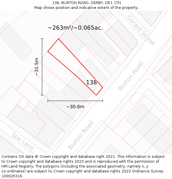 138, BURTON ROAD, DERBY, DE1 1TN: Plot and title map