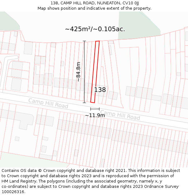 138, CAMP HILL ROAD, NUNEATON, CV10 0JJ: Plot and title map
