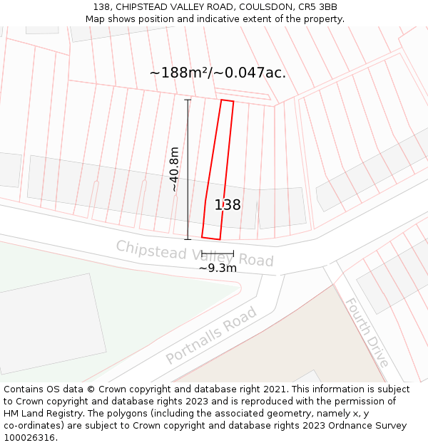 138, CHIPSTEAD VALLEY ROAD, COULSDON, CR5 3BB: Plot and title map