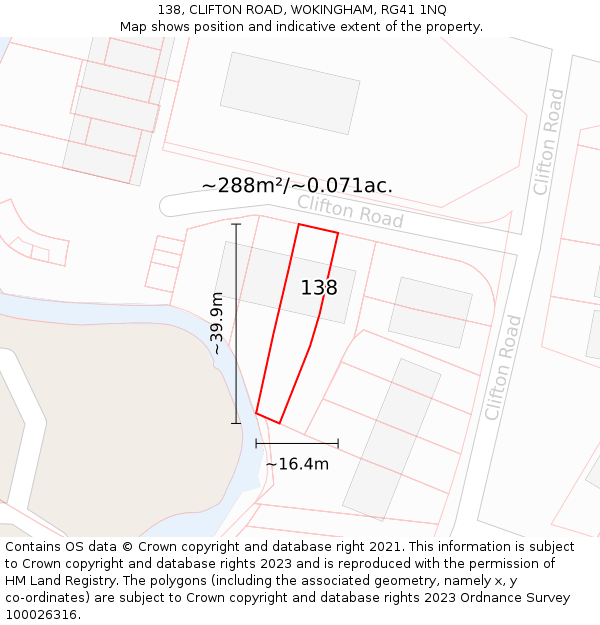 138, CLIFTON ROAD, WOKINGHAM, RG41 1NQ: Plot and title map