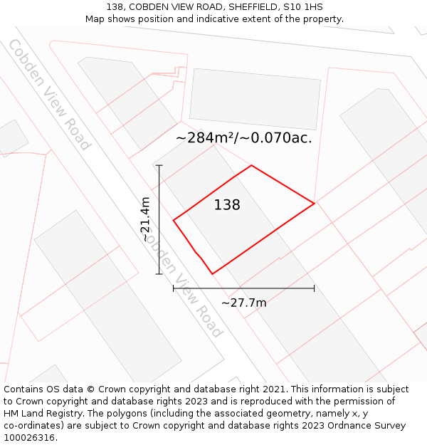 138, COBDEN VIEW ROAD, SHEFFIELD, S10 1HS: Plot and title map