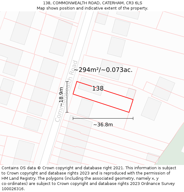 138, COMMONWEALTH ROAD, CATERHAM, CR3 6LS: Plot and title map
