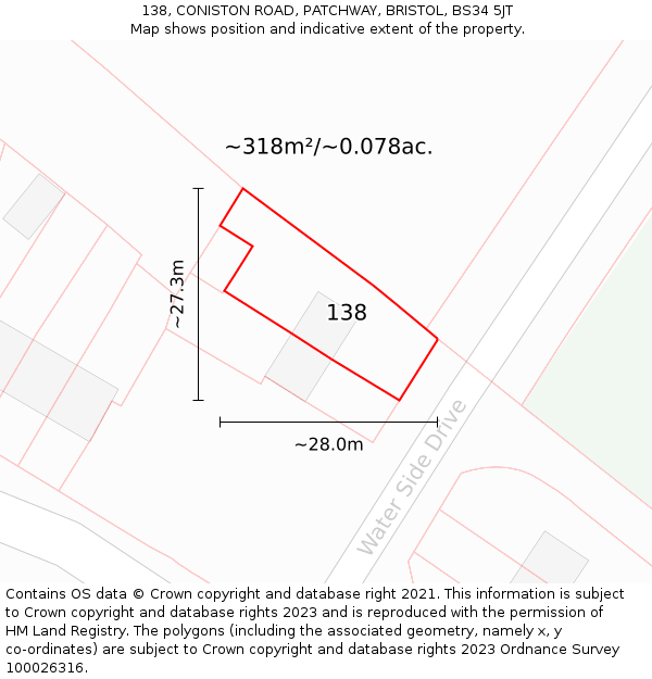 138, CONISTON ROAD, PATCHWAY, BRISTOL, BS34 5JT: Plot and title map