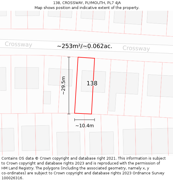 138, CROSSWAY, PLYMOUTH, PL7 4JA: Plot and title map