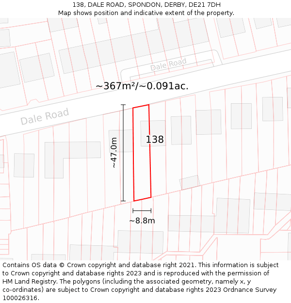 138, DALE ROAD, SPONDON, DERBY, DE21 7DH: Plot and title map