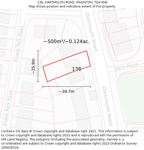 138, DARTMOUTH ROAD, PAIGNTON, TQ4 6NE: Plot and title map