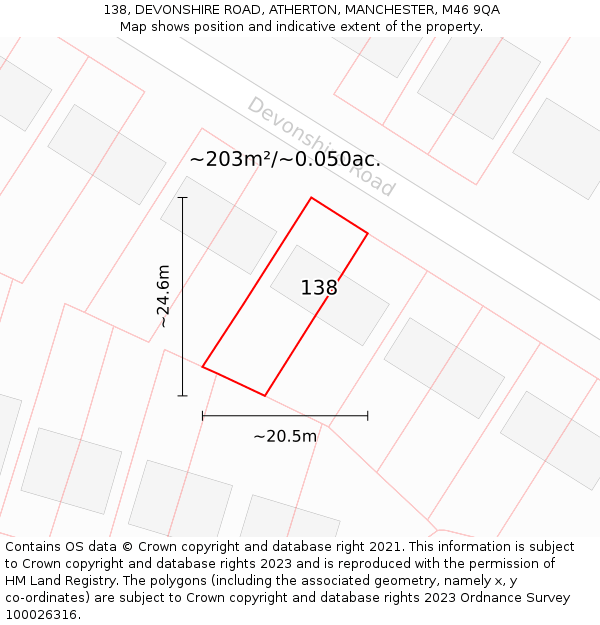 138, DEVONSHIRE ROAD, ATHERTON, MANCHESTER, M46 9QA: Plot and title map