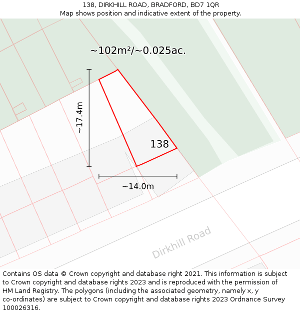 138, DIRKHILL ROAD, BRADFORD, BD7 1QR: Plot and title map