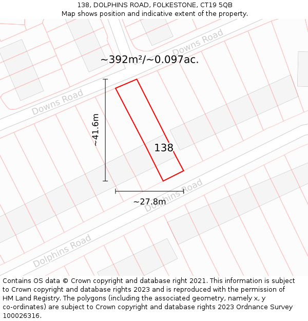 138, DOLPHINS ROAD, FOLKESTONE, CT19 5QB: Plot and title map