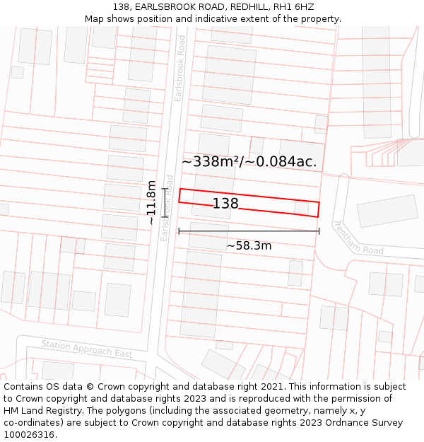 138, EARLSBROOK ROAD, REDHILL, RH1 6HZ: Plot and title map