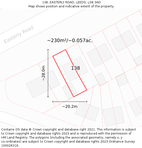 138, EASTERLY ROAD, LEEDS, LS8 3AD: Plot and title map