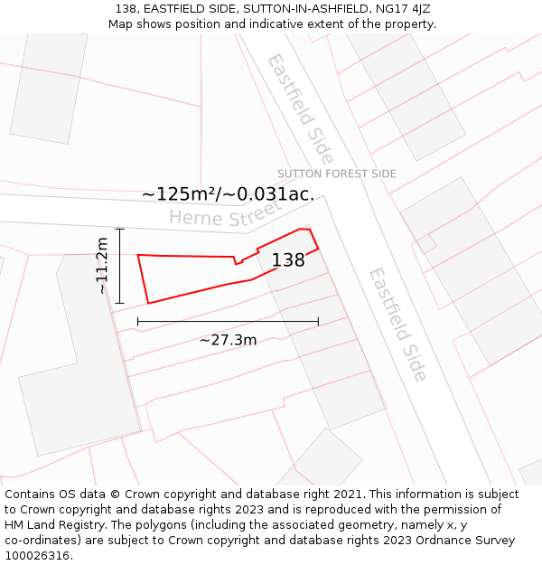 138, EASTFIELD SIDE, SUTTON-IN-ASHFIELD, NG17 4JZ: Plot and title map