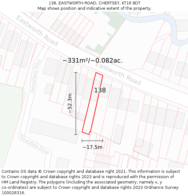 138, EASTWORTH ROAD, CHERTSEY, KT16 8DT: Plot and title map