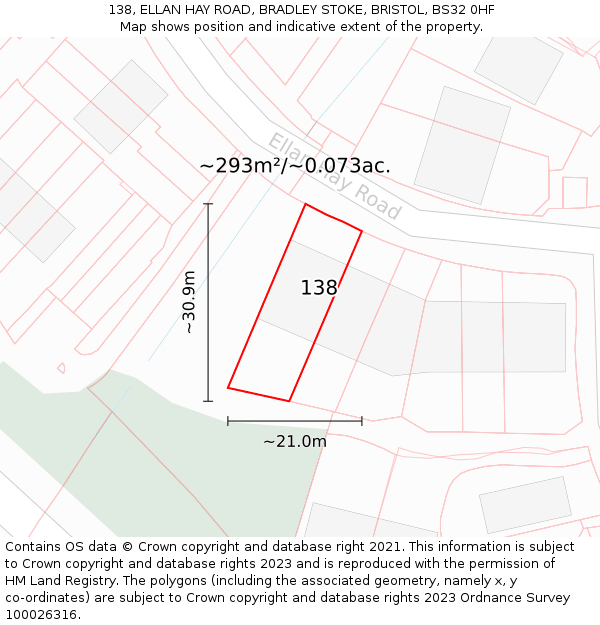 138, ELLAN HAY ROAD, BRADLEY STOKE, BRISTOL, BS32 0HF: Plot and title map