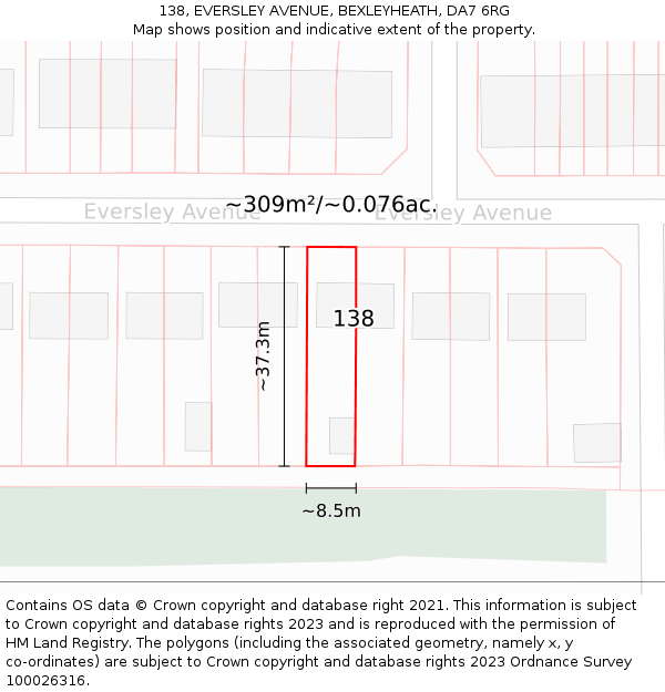 138, EVERSLEY AVENUE, BEXLEYHEATH, DA7 6RG: Plot and title map