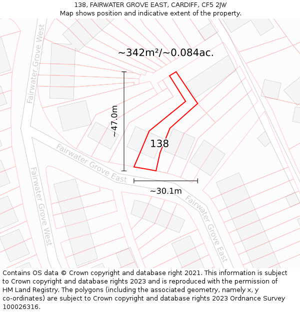 138, FAIRWATER GROVE EAST, CARDIFF, CF5 2JW: Plot and title map