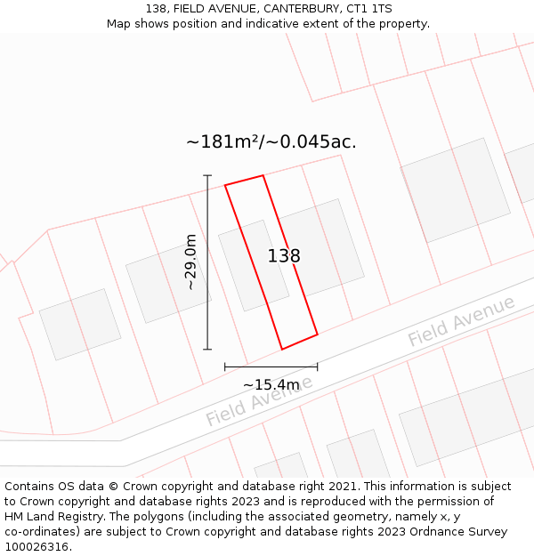 138, FIELD AVENUE, CANTERBURY, CT1 1TS: Plot and title map