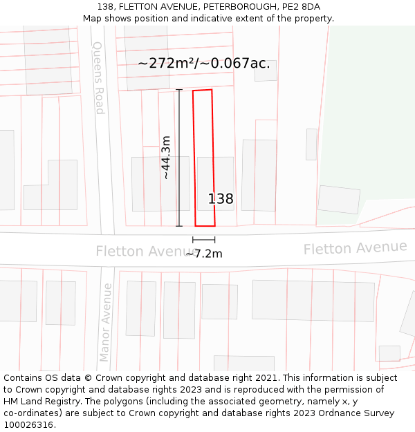 138, FLETTON AVENUE, PETERBOROUGH, PE2 8DA: Plot and title map