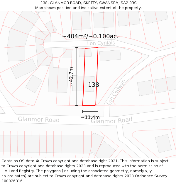 138, GLANMOR ROAD, SKETTY, SWANSEA, SA2 0RS: Plot and title map