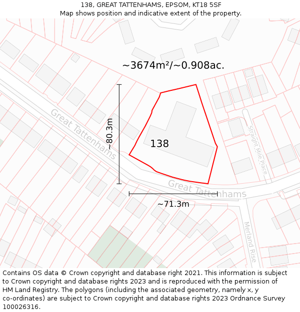 138, GREAT TATTENHAMS, EPSOM, KT18 5SF: Plot and title map