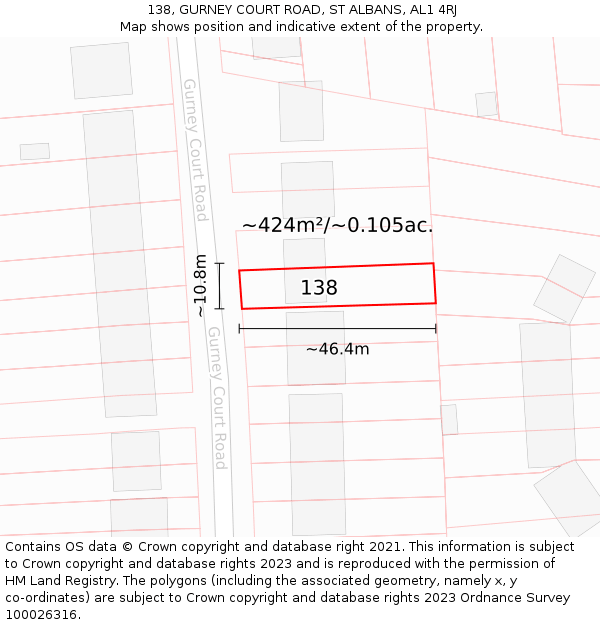 138, GURNEY COURT ROAD, ST ALBANS, AL1 4RJ: Plot and title map