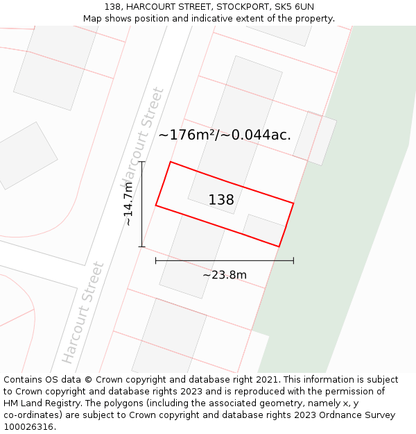 138, HARCOURT STREET, STOCKPORT, SK5 6UN: Plot and title map