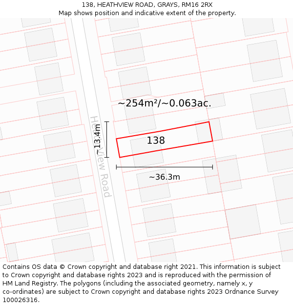 138, HEATHVIEW ROAD, GRAYS, RM16 2RX: Plot and title map