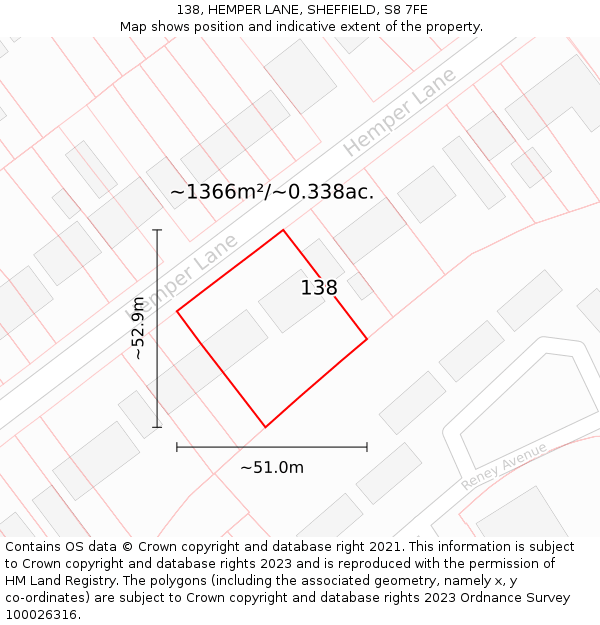 138, HEMPER LANE, SHEFFIELD, S8 7FE: Plot and title map