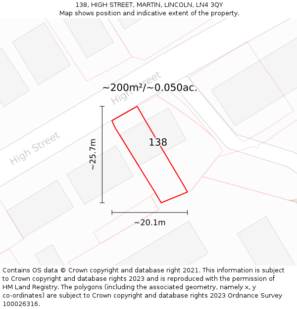 138, HIGH STREET, MARTIN, LINCOLN, LN4 3QY: Plot and title map