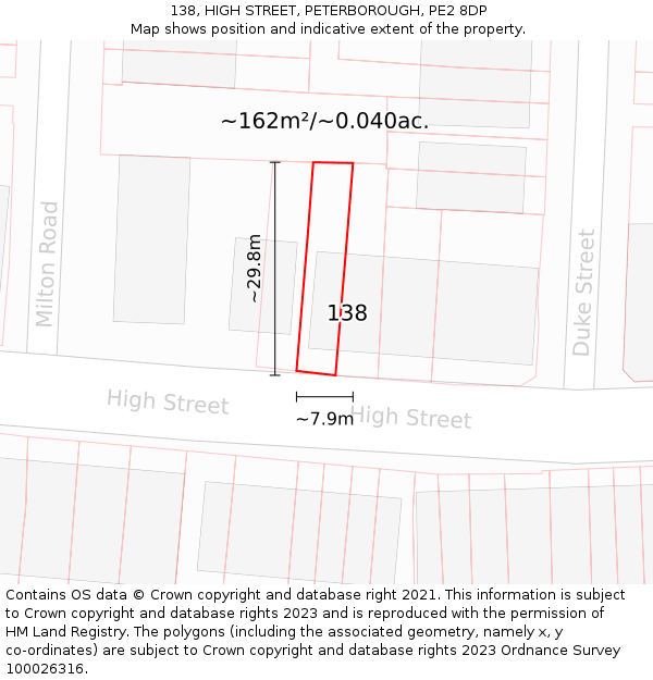 138, HIGH STREET, PETERBOROUGH, PE2 8DP: Plot and title map