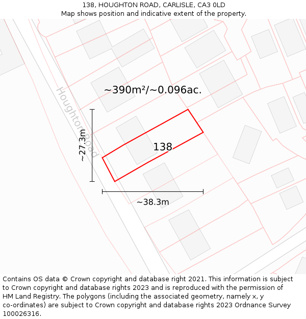 138, HOUGHTON ROAD, CARLISLE, CA3 0LD: Plot and title map