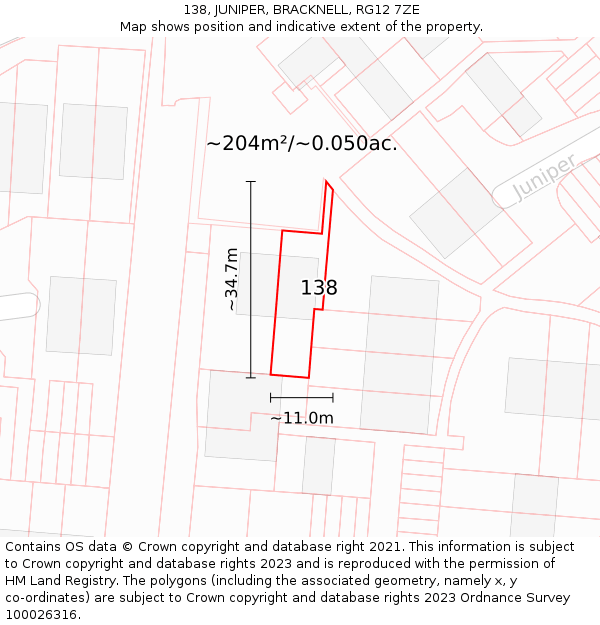138, JUNIPER, BRACKNELL, RG12 7ZE: Plot and title map