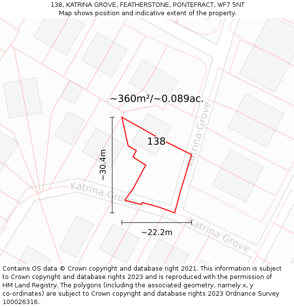 138, KATRINA GROVE, FEATHERSTONE, PONTEFRACT, WF7 5NT: Plot and title map
