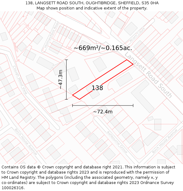 138, LANGSETT ROAD SOUTH, OUGHTIBRIDGE, SHEFFIELD, S35 0HA: Plot and title map