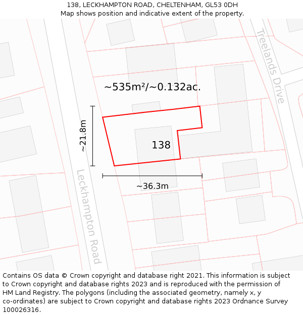 138, LECKHAMPTON ROAD, CHELTENHAM, GL53 0DH: Plot and title map