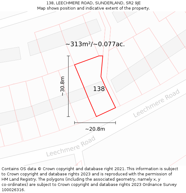 138, LEECHMERE ROAD, SUNDERLAND, SR2 9JE: Plot and title map