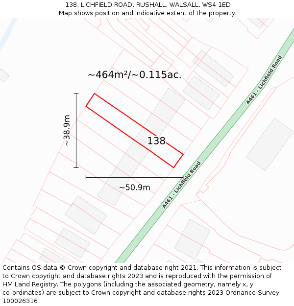 138, LICHFIELD ROAD, RUSHALL, WALSALL, WS4 1ED: Plot and title map