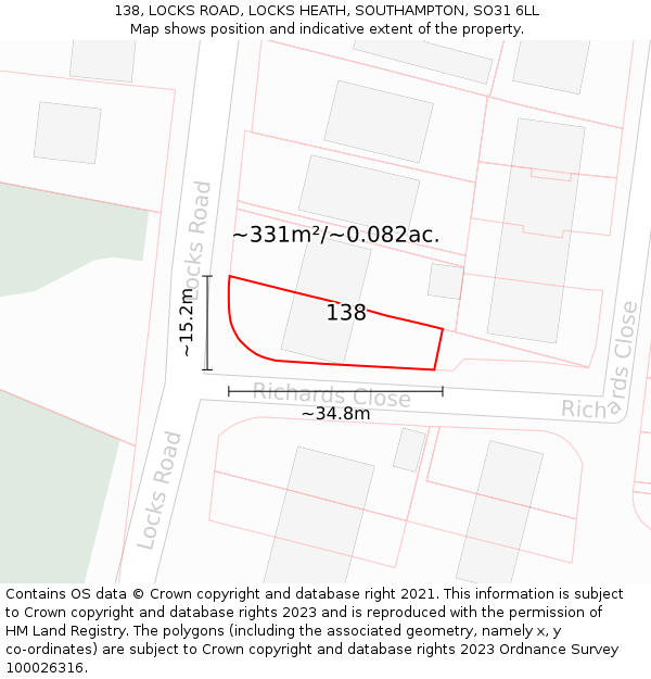 138, LOCKS ROAD, LOCKS HEATH, SOUTHAMPTON, SO31 6LL: Plot and title map
